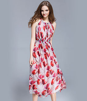 Clothing - Crepe silk crinkle Floral printed maxi dress