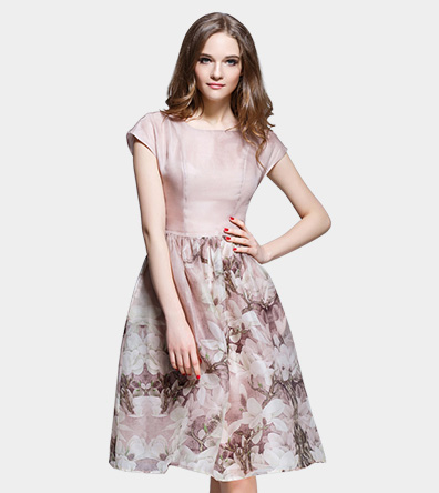 Floral placement print silk organza midi dress - Dress