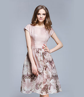 Dress - Floral placement print silk organza midi dress