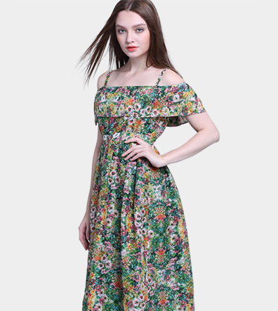 Floral printed silk linen dress - Clothing