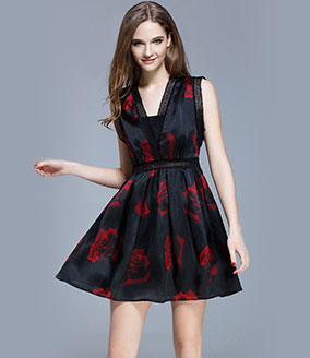 Clothing - Rose printed organza cocktail dress