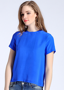 Tops - Blue simple silk crepe de chine top