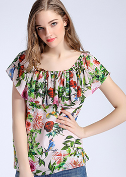 Tops - Rose printed silk crepe de chine top