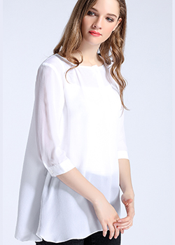 Tops - white simple round neck silk crepe de chine top