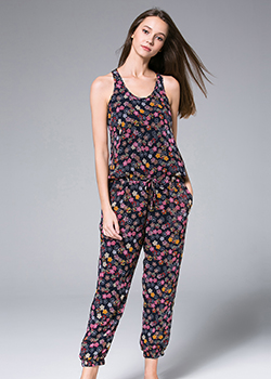 Jumpsuits -  Cherry Blossom Printed Silk Jumpsuit