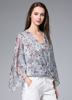 Tops - Flowers Printed silk Chiffon top