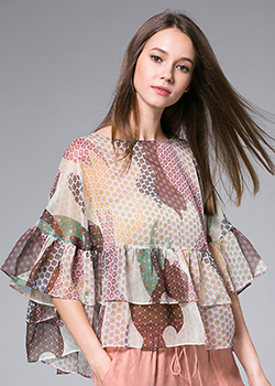 Tops - Flowers Printed silk organza  top