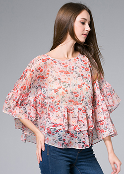 Tops - Flowers Printed silk Chiffon top