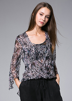 Tops - Flowers Printed silk crinkle top