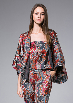 Coats - Grey Paisley Printed Kimono