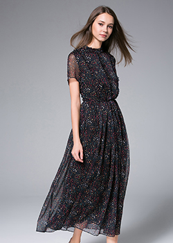 Dress - Black Printed Chiffon Maxi Dress