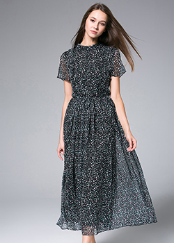 Dress - Black Printed Chiffon Maxi Dress