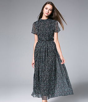 Dress - Black Printed Chiffon Maxi Dress