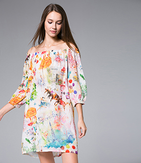 Dress - Flowers Printed silk crepe mini  dress