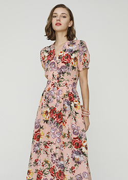 2024 Spring Summer - Rose-print silk-chiffon dress