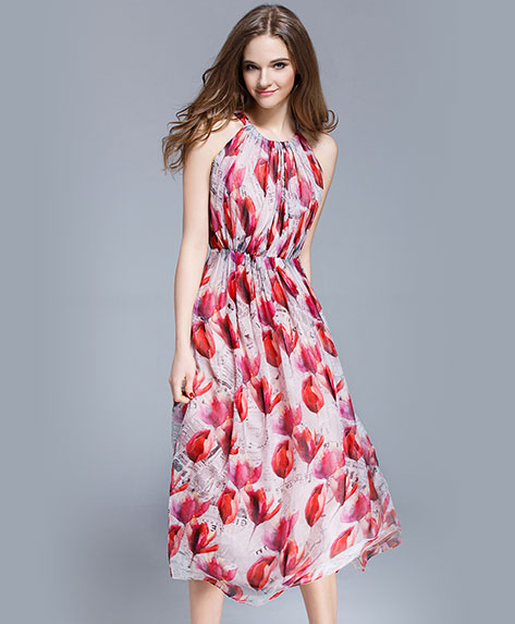 Clothing - Crepe silk crinkle Floral printed maxi dress