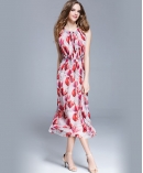 Crepe silk crinkle Floral printed maxi dress