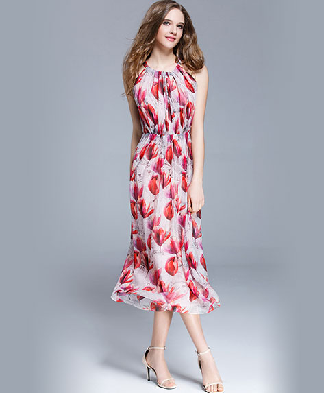 Clothing - Crepe silk crinkle Floral printed maxi dress