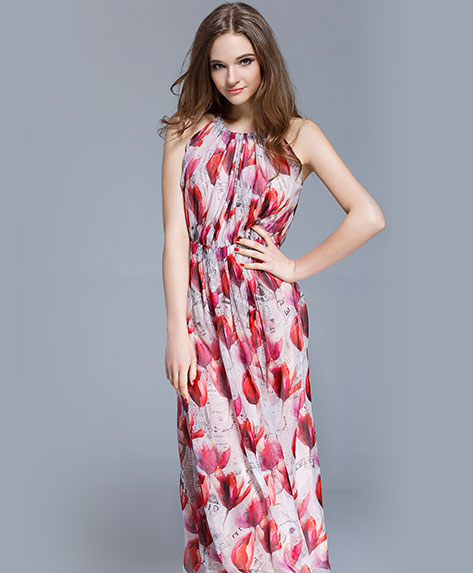 Clothing - Crepe silk crinkle Floral printed maxi dress