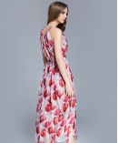 Crepe silk crinkle Floral printed maxi dress