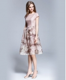 Floral placement print silk organza midi dress