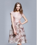 Floral placement print silk organza midi dress