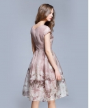 Floral placement print silk organza midi dress