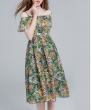 Floral printed silk linen dress