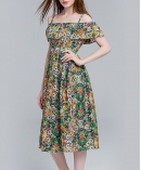 Floral printed silk linen dress