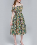 Floral printed silk linen dress