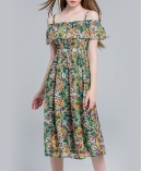 Floral printed silk linen dress