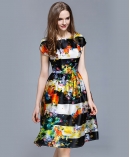 Floral printed silk organza midi dress