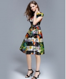 Floral printed silk organza midi dress