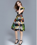 Floral printed silk organza midi dress