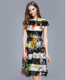 Floral printed silk organza midi dress