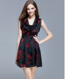 Rose printed organza cocktail dress