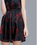 Rose printed organza cocktail dress