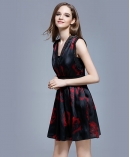 Rose printed organza cocktail dress