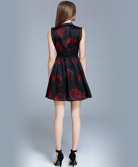 Clothing - Rose printed organza cocktail dress