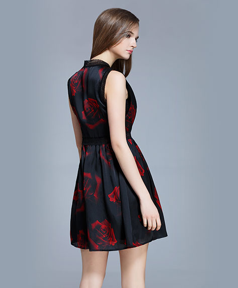 Clothing - Rose printed organza cocktail dress