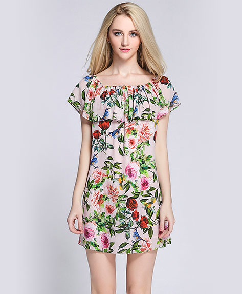 Clothing - Silk crepe de chine roses printed dress