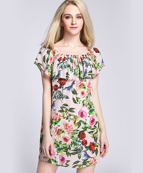 Clothing - Silk crepe de chine roses printed dress