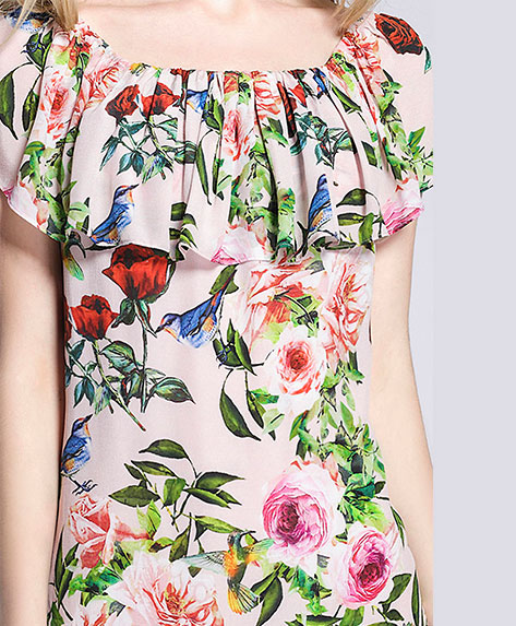 Clothing - Silk crepe de chine roses printed dress
