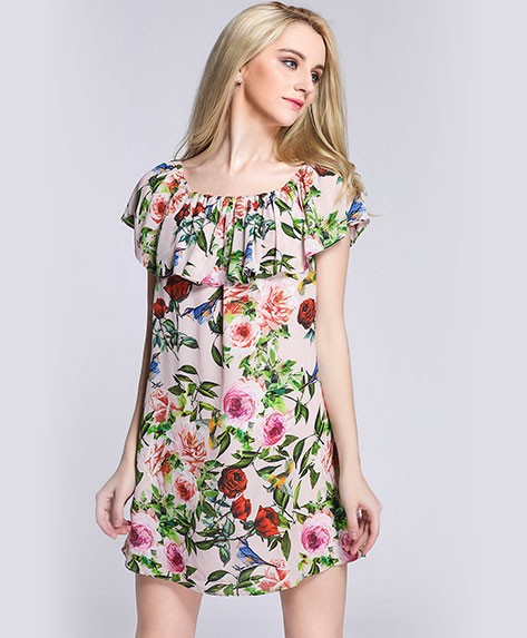 Clothing - Silk crepe de chine roses printed dress