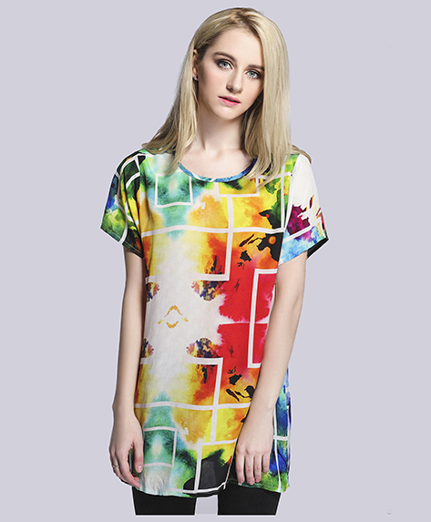 Tops - silk crepe de chine  printed t shirt