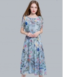 Floral printed silk chiffon maxi dress