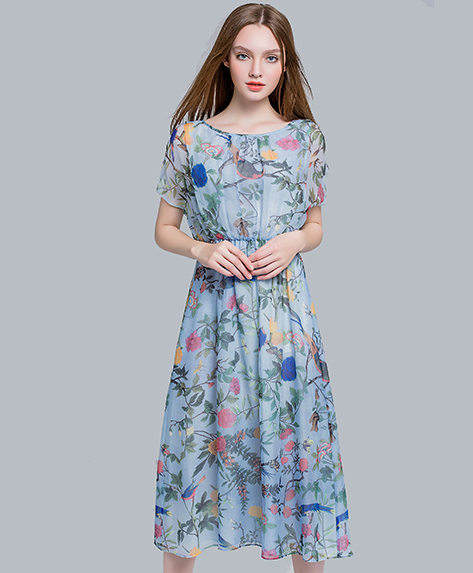 Dress - Floral printed silk chiffon maxi dress