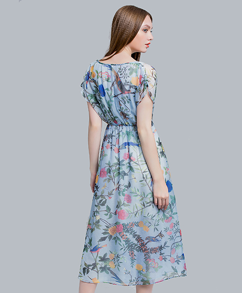 Dress - Floral printed silk chiffon maxi dress