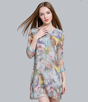 Dress - Floral printed Silk crepe crinkle dress