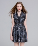 Moon & star printed silk satin dress